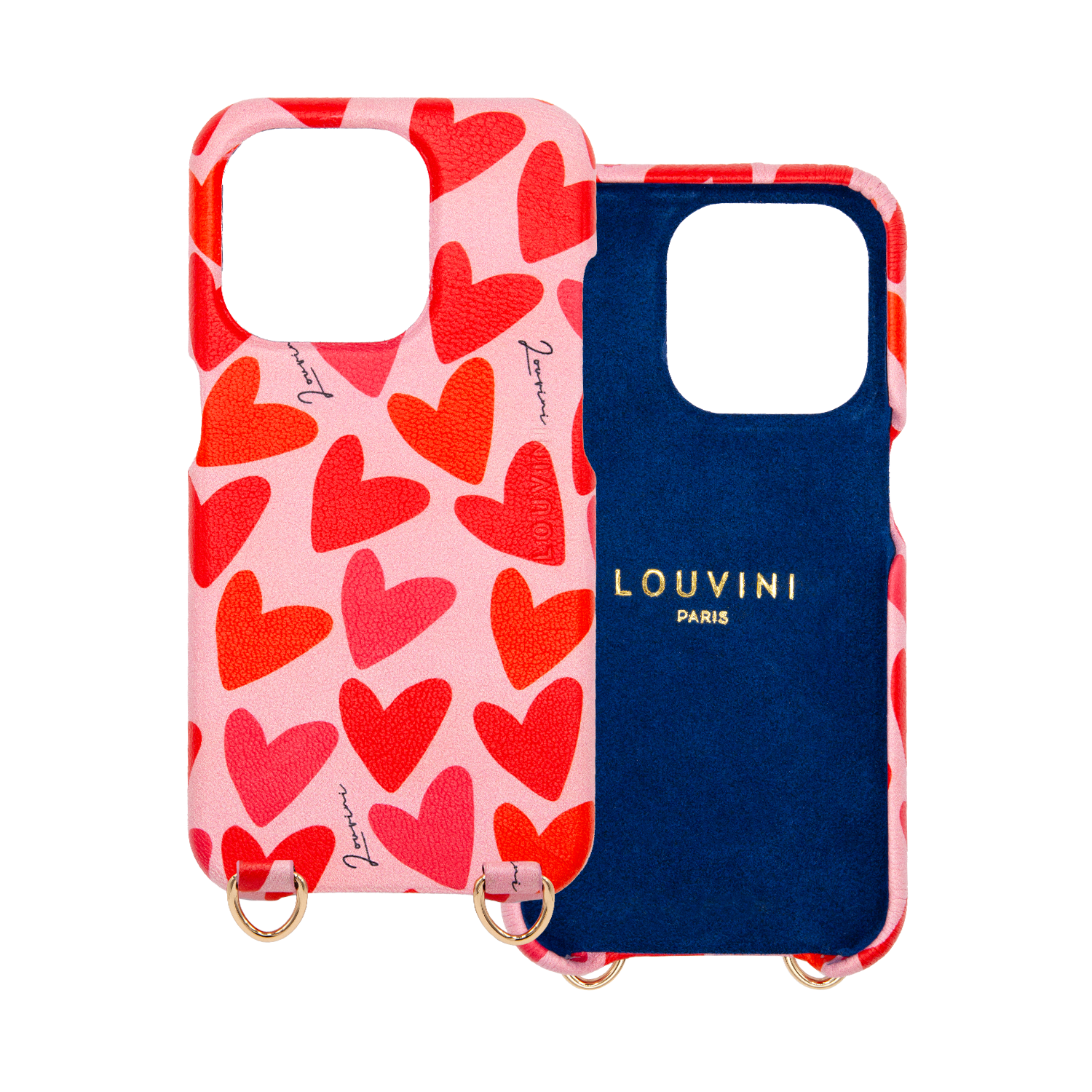 Coque iPhone cuir avec anneaux MAX - Coeurs