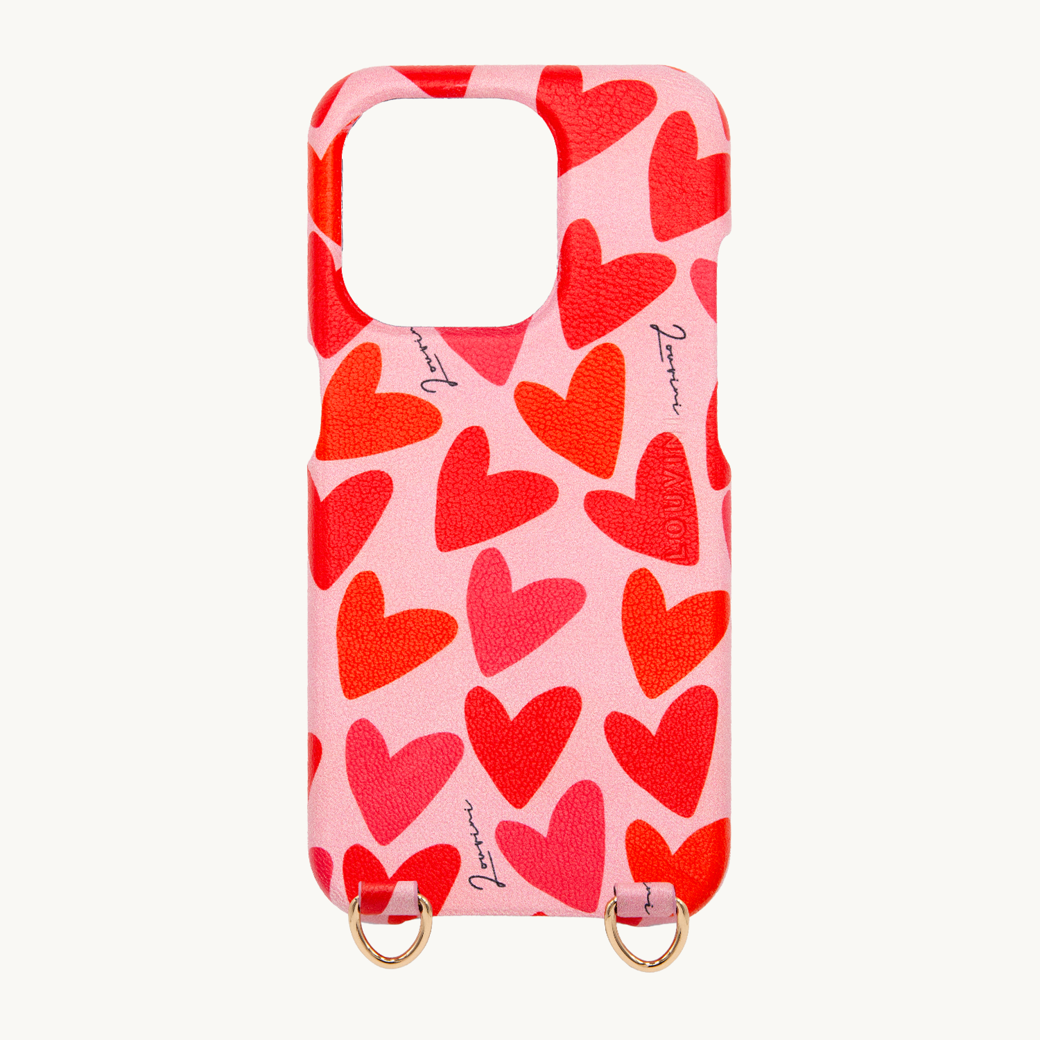 Coque iPhone cuir avec anneaux MAX - Coeurs