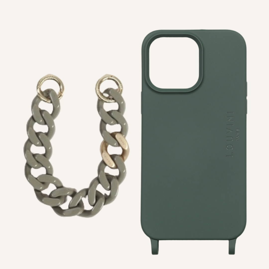 Milo Olive iPhone Case & Petit Zoe Khaki Chain