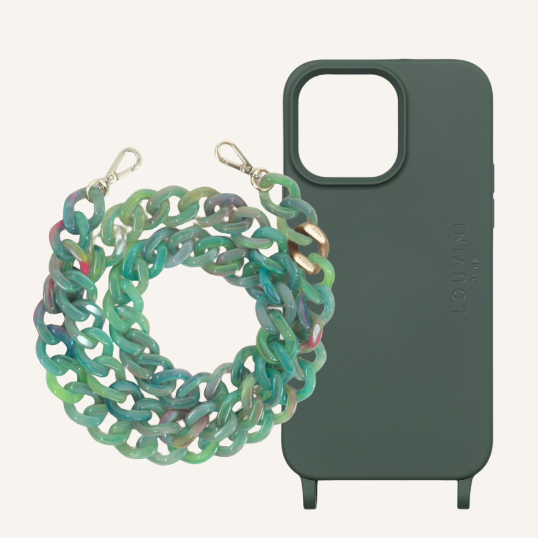 Coque Milo iPhone Olive & chaîne Zoé Vert-Jade