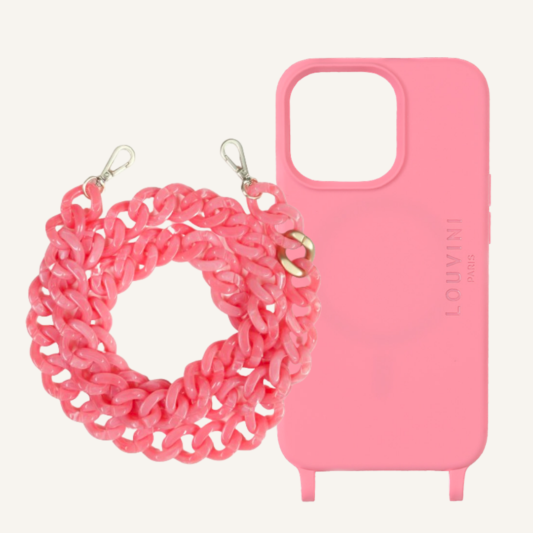 Coque Milo iPhone Rose & chaîne Zoé Corail