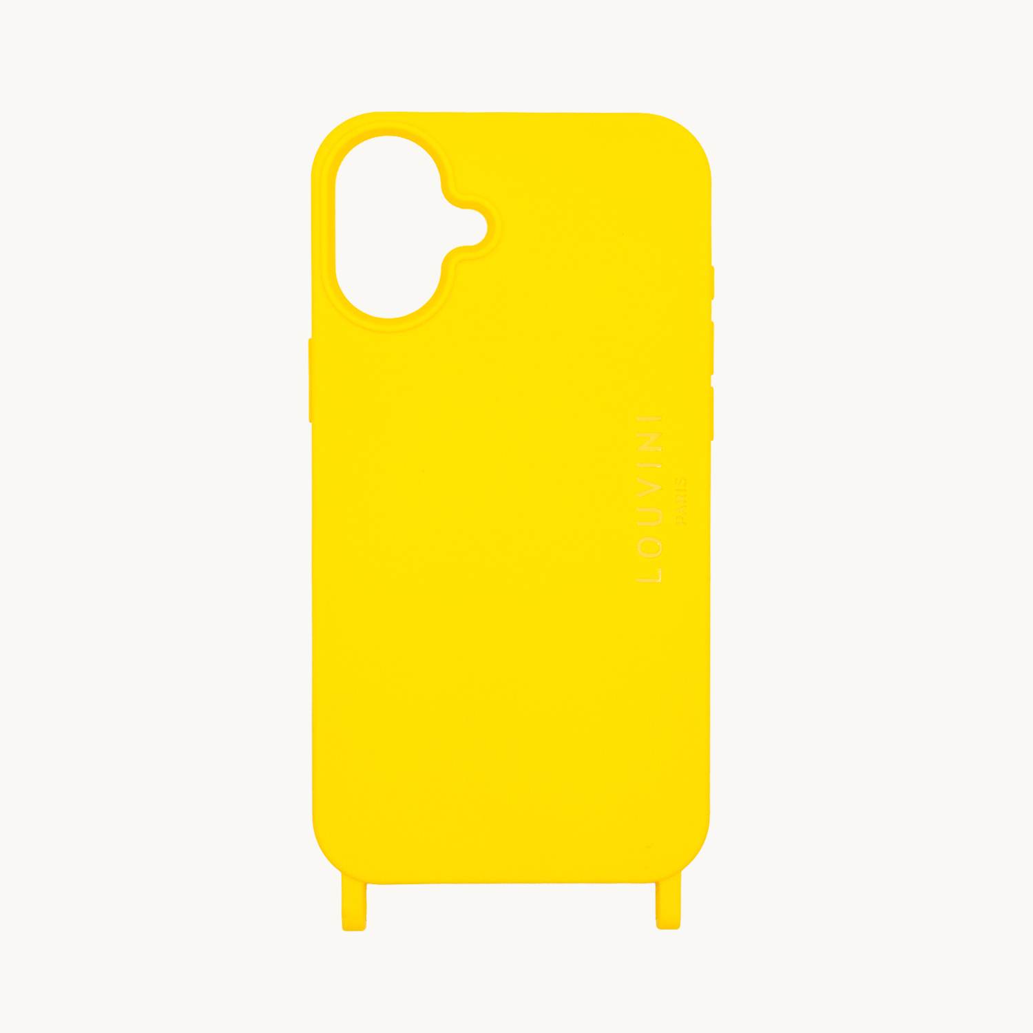 coque iPhone 16 Plus silicone jaune avec anneaux