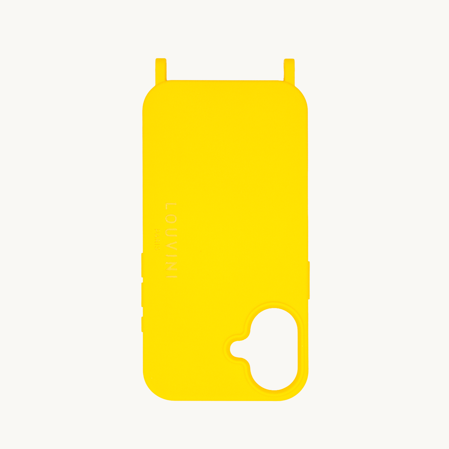 coque iPhone 16 silicone jaune avec anneaux