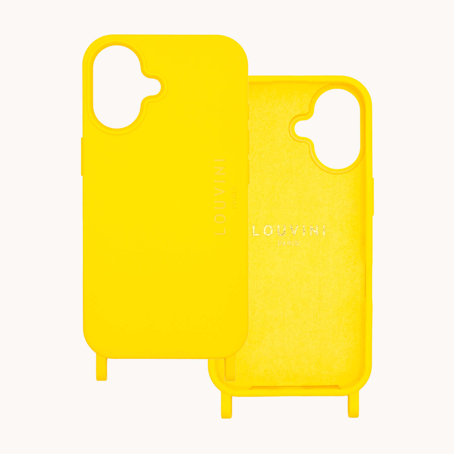 coque iPhone 16 silicone jaune avec anneaux double face