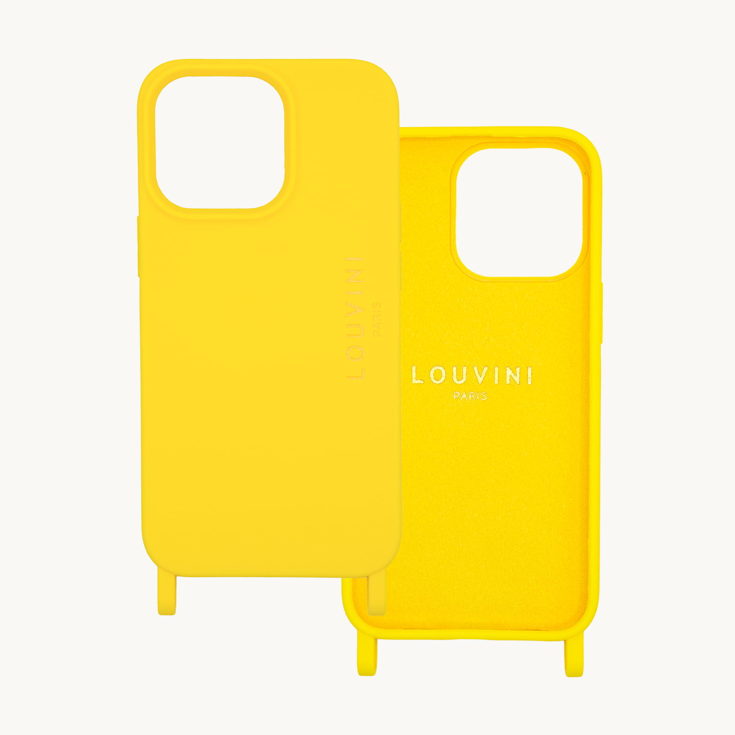 coque iPhone 14 Pro silicone jaune avec anneaux