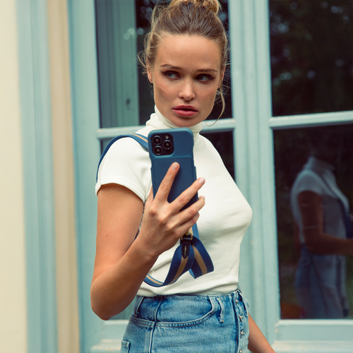 ensemble coque de téléphone avec sangle bleue camel 