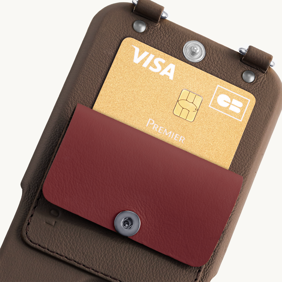 Coque iPhone cuir porte carte avec anneaux OSCAR Argenté - Marron