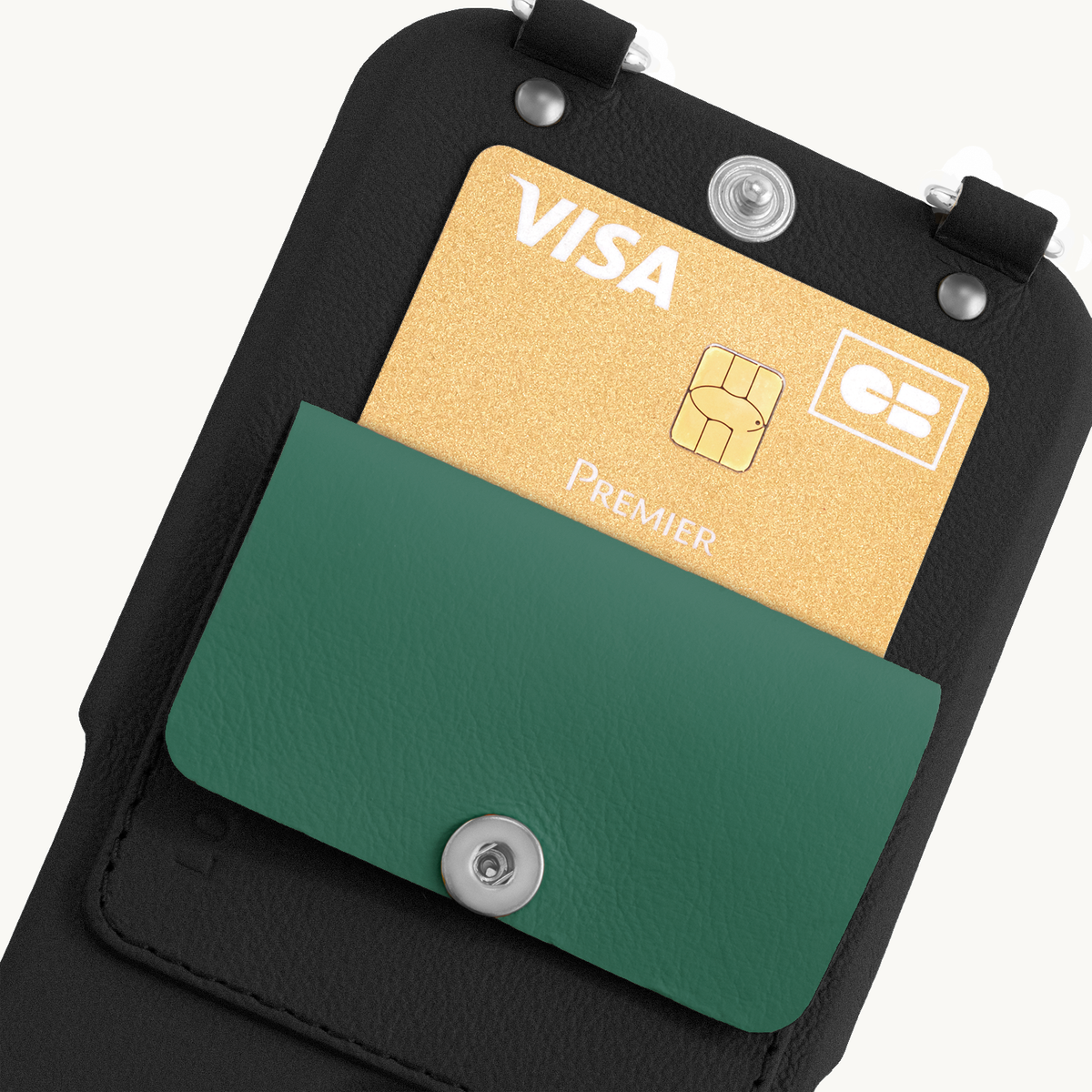 Coque iPhone cuir porte carte avec anneaux OSCAR Argenté - Noir