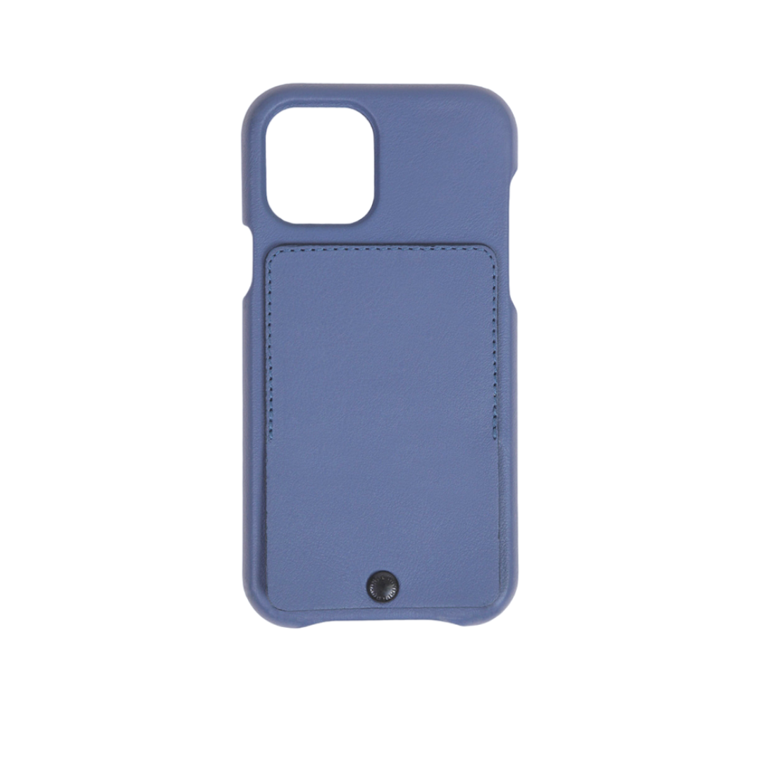 COQUE IPHONE CUIR PORTE CARTE AVEC ANNEAUX OSCAR - BLEU (PERSONNALISABLE)