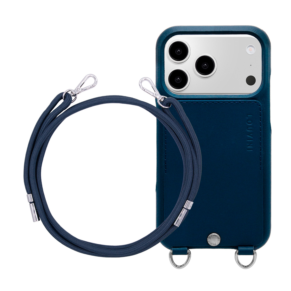 Coque iPhone OSCAR Argenté Marine & Cordon LIAM Marine