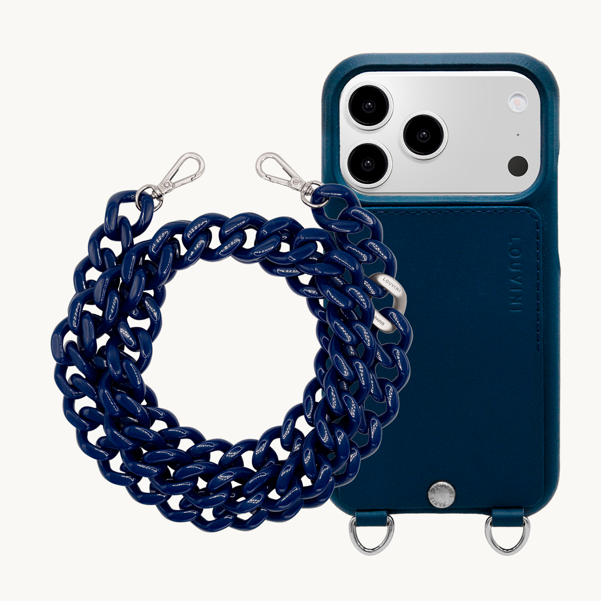 Coque iPhone OSCAR Argenté Marine & Chaîne ZOE Argenté Marine