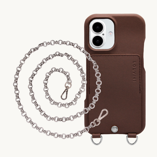 Coque iPhone OSCAR Argenté Marron & Chaîne BECKY Argenté