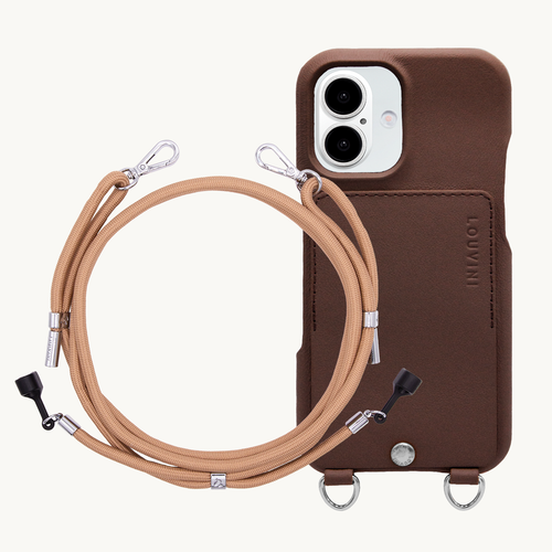 Coque iPhone OSCAR Argenté Marron & Cordon LEE Camel