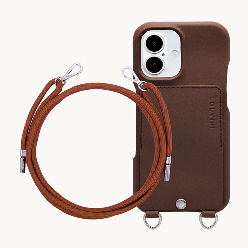 Coque iPhone OSCAR Argenté Marron & Cordon LIAM Marron