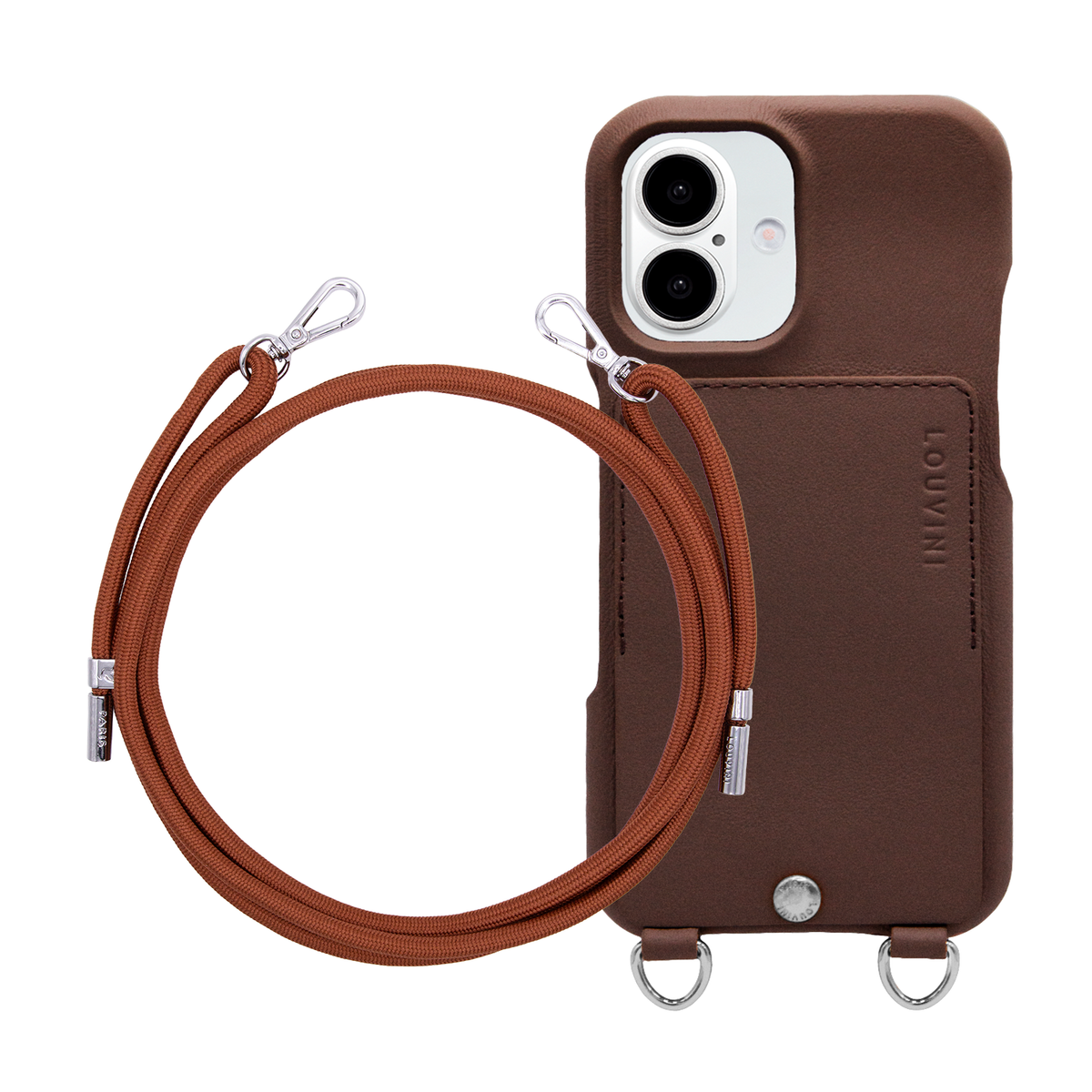 Coque iPhone OSCAR Argenté Marron & Cordon LIAM Marron