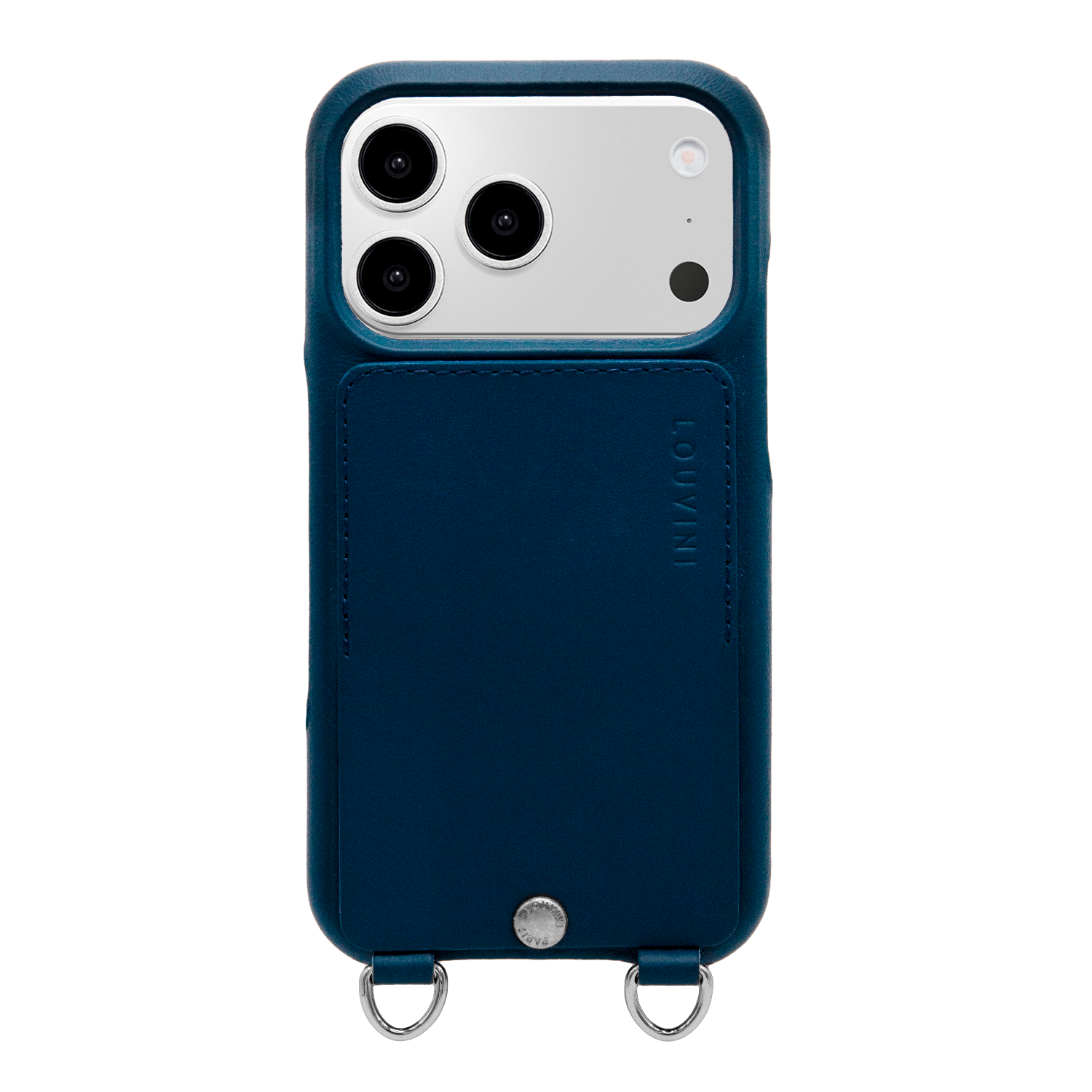 Coque iPhone cuir porte carte avec anneaux OSCAR Argenté - Marine