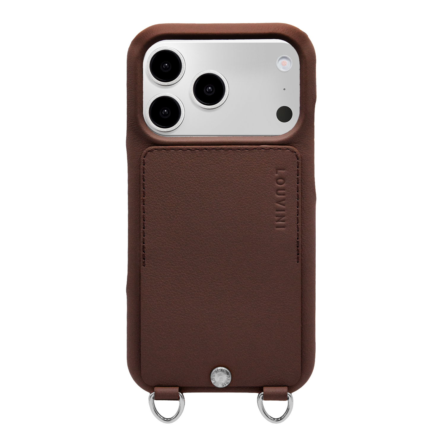 Coque iPhone cuir porte carte avec anneaux OSCAR Argenté - Marron