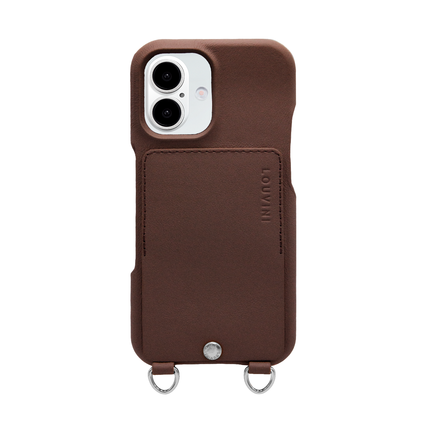 Coque iPhone cuir porte carte avec anneaux OSCAR Argenté - Marron