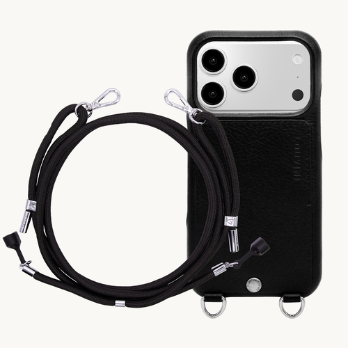 Coque iPhone OSCAR Argenté Noir & Cordon LEE Noir