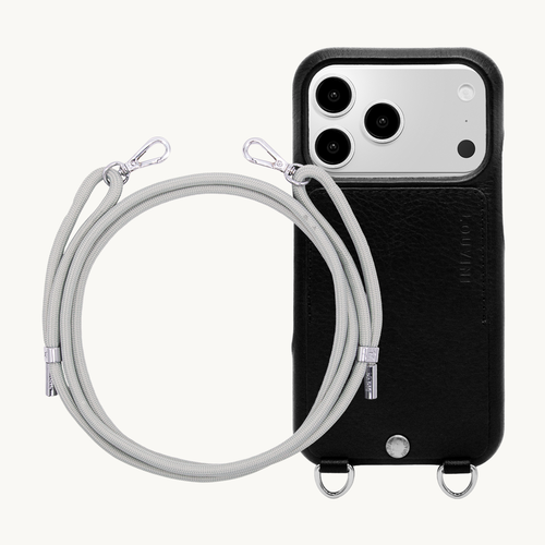 Coque iPhone OSCAR Argenté Noir & Cordon LIAM Anthracite