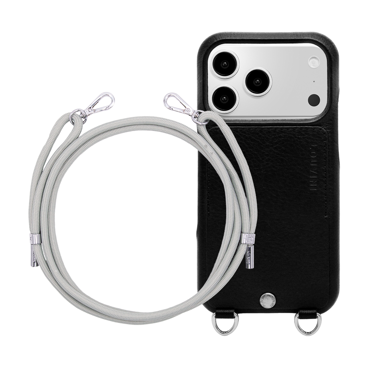 Coque iPhone OSCAR Argenté Noir & Cordon LIAM Anthracite