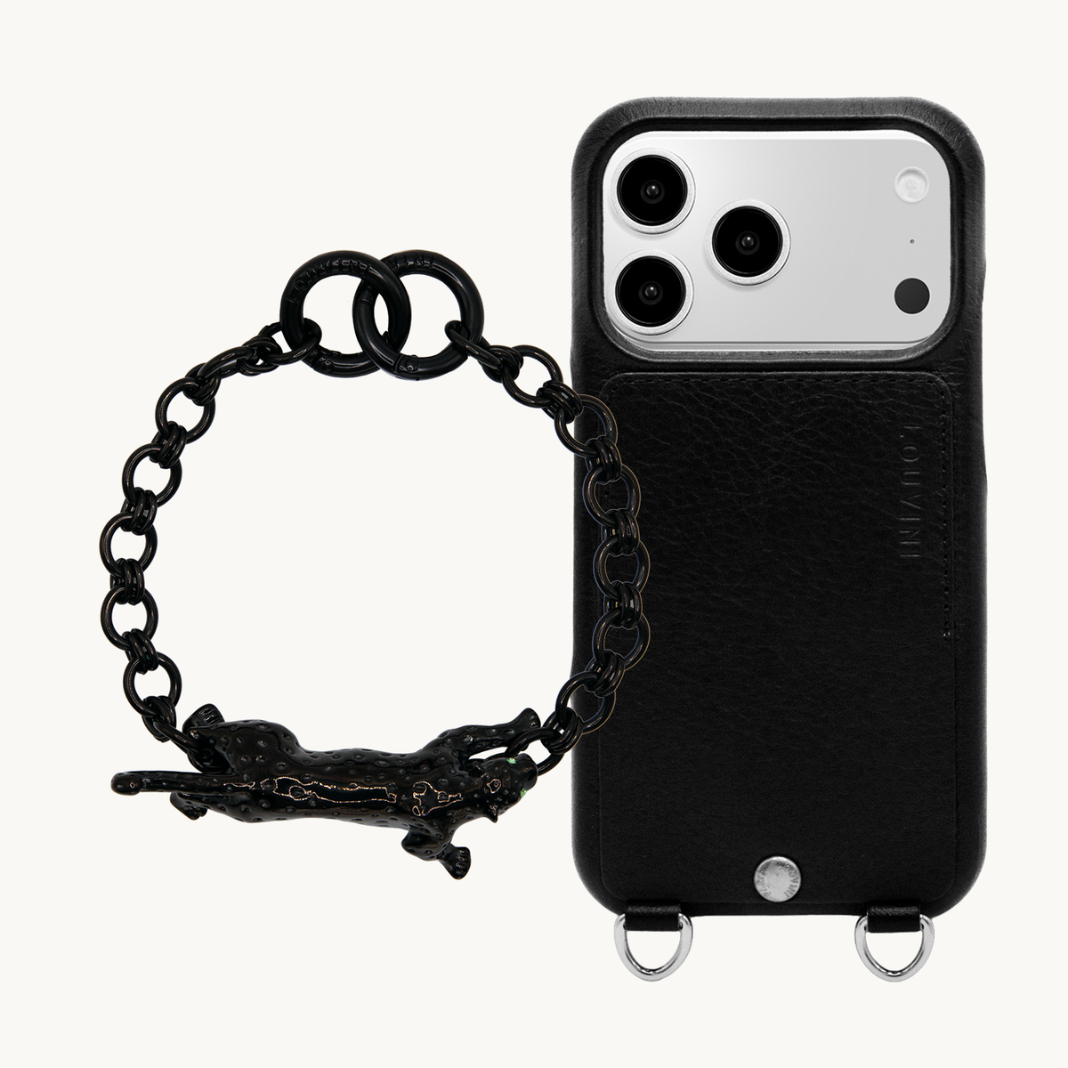 Coque iPhone OSCAR Argenté Noir & Bracelet PETIT DALIA Léopard Noir