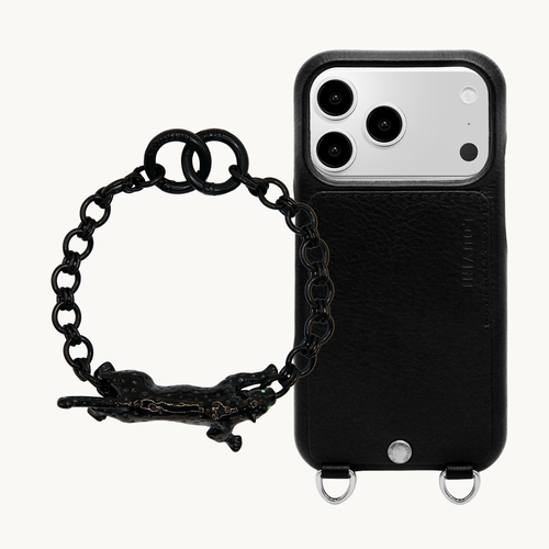 Coque iPhone OSCAR Argenté Noir & Bracelet PETIT DALIA Léopard Noir