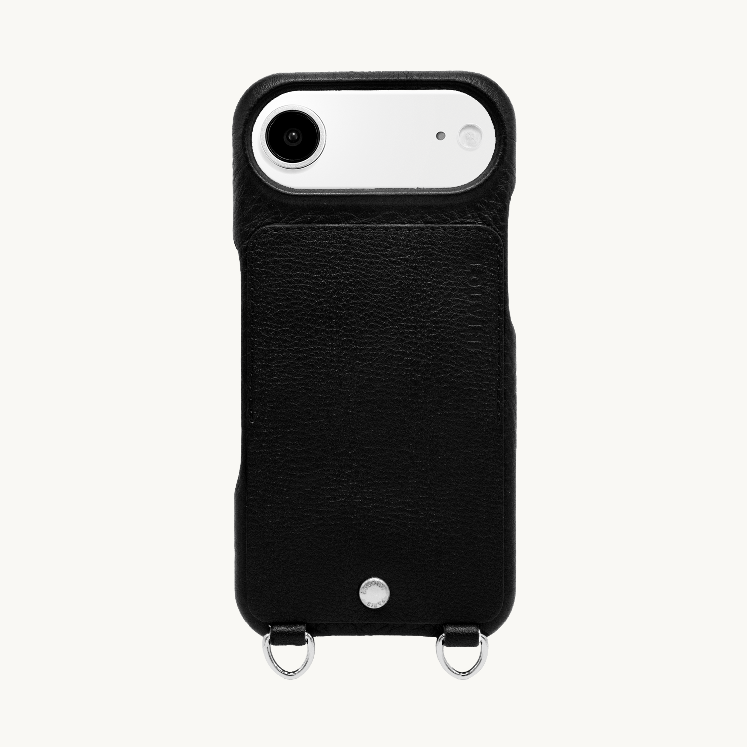 Coque iPhone cuir porte carte avec anneaux OSCAR Argenté - Noir