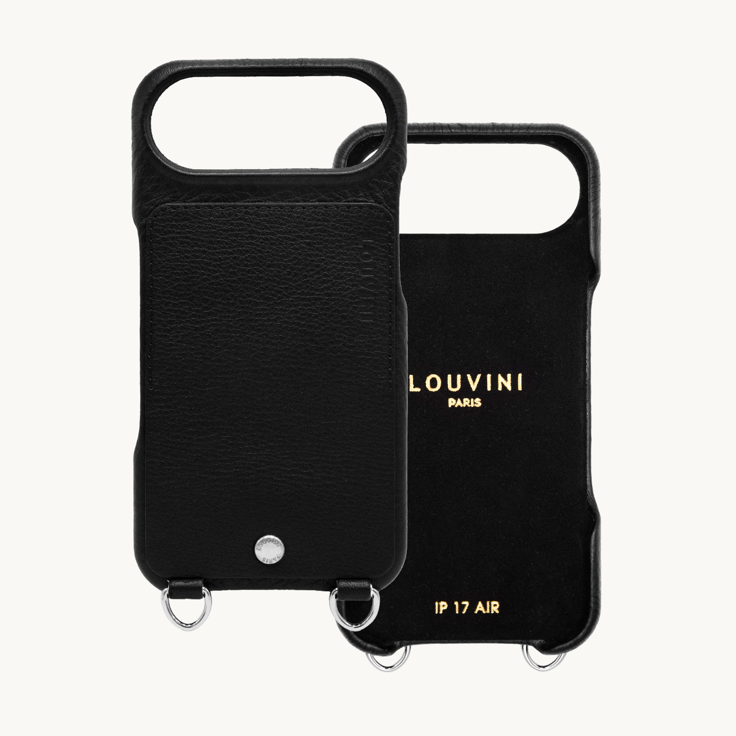 Coque iPhone cuir porte carte avec anneaux OSCAR Argenté - Noir