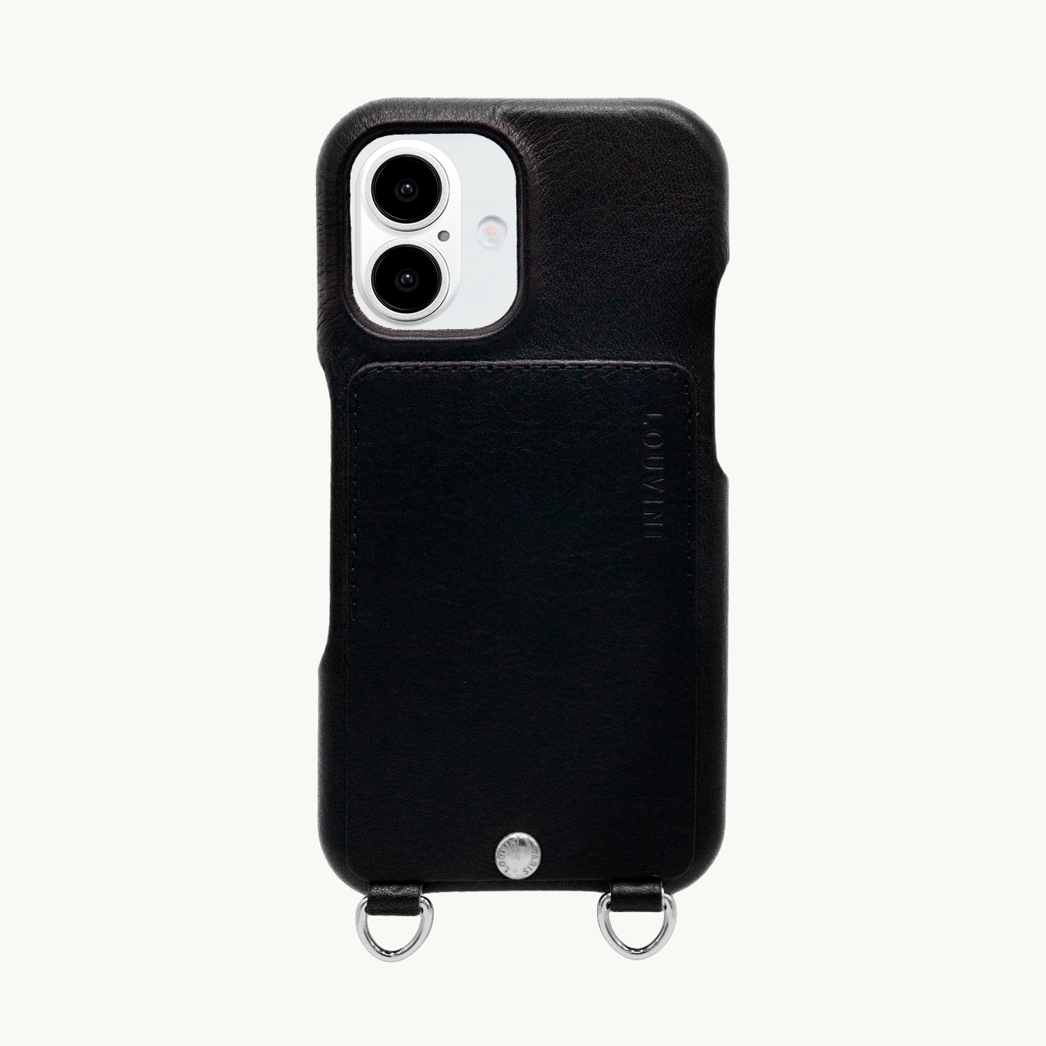 Coque iPhone cuir porte carte avec anneaux OSCAR Argenté - Noir