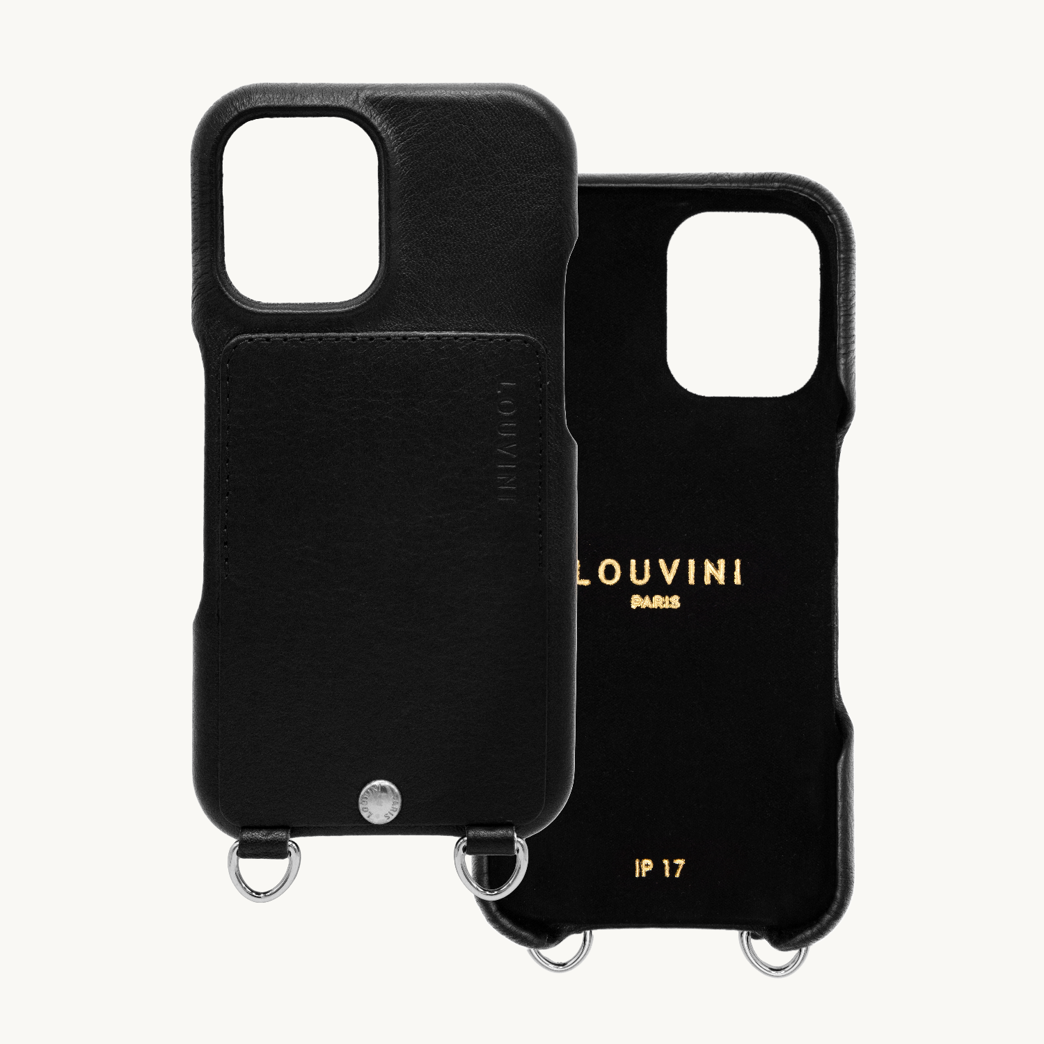 Coque iPhone cuir porte carte avec anneaux OSCAR Argenté - Noir