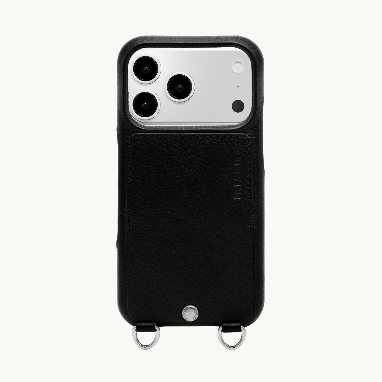 Coque iPhone cuir porte carte avec anneaux OSCAR Argenté - Noir