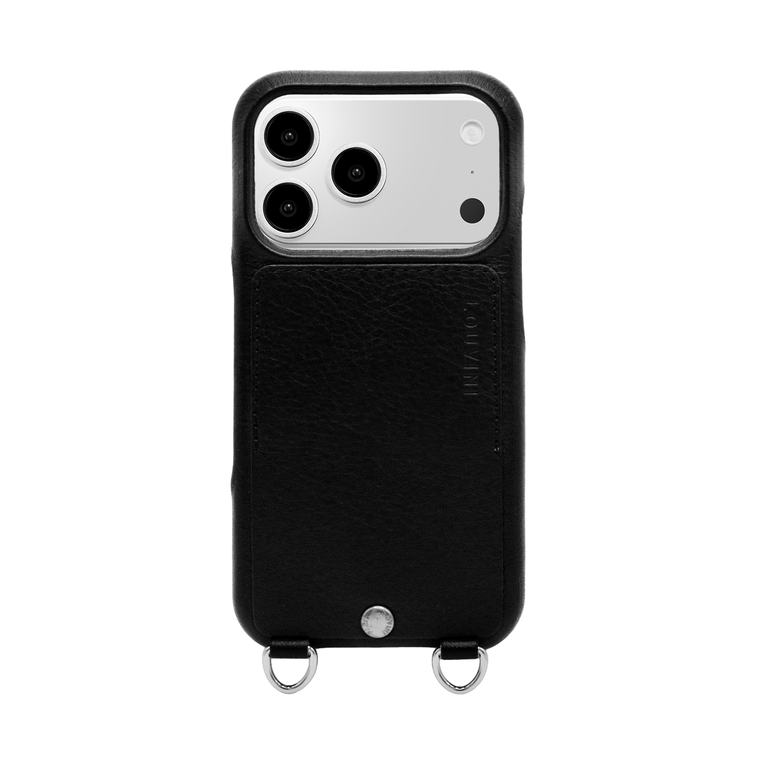 Coque iPhone cuir porte carte avec anneaux OSCAR Argenté - Noir