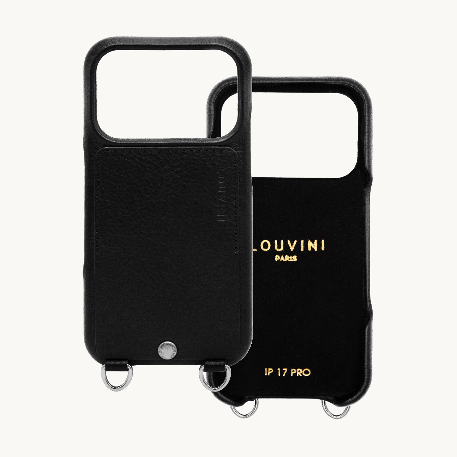 Coque iPhone cuir porte carte avec anneaux OSCAR Argenté - Noir