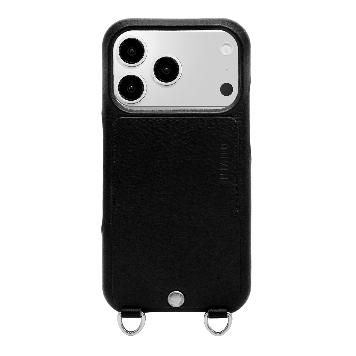 Coque iPhone cuir porte carte avec anneaux OSCAR Argenté - Noir