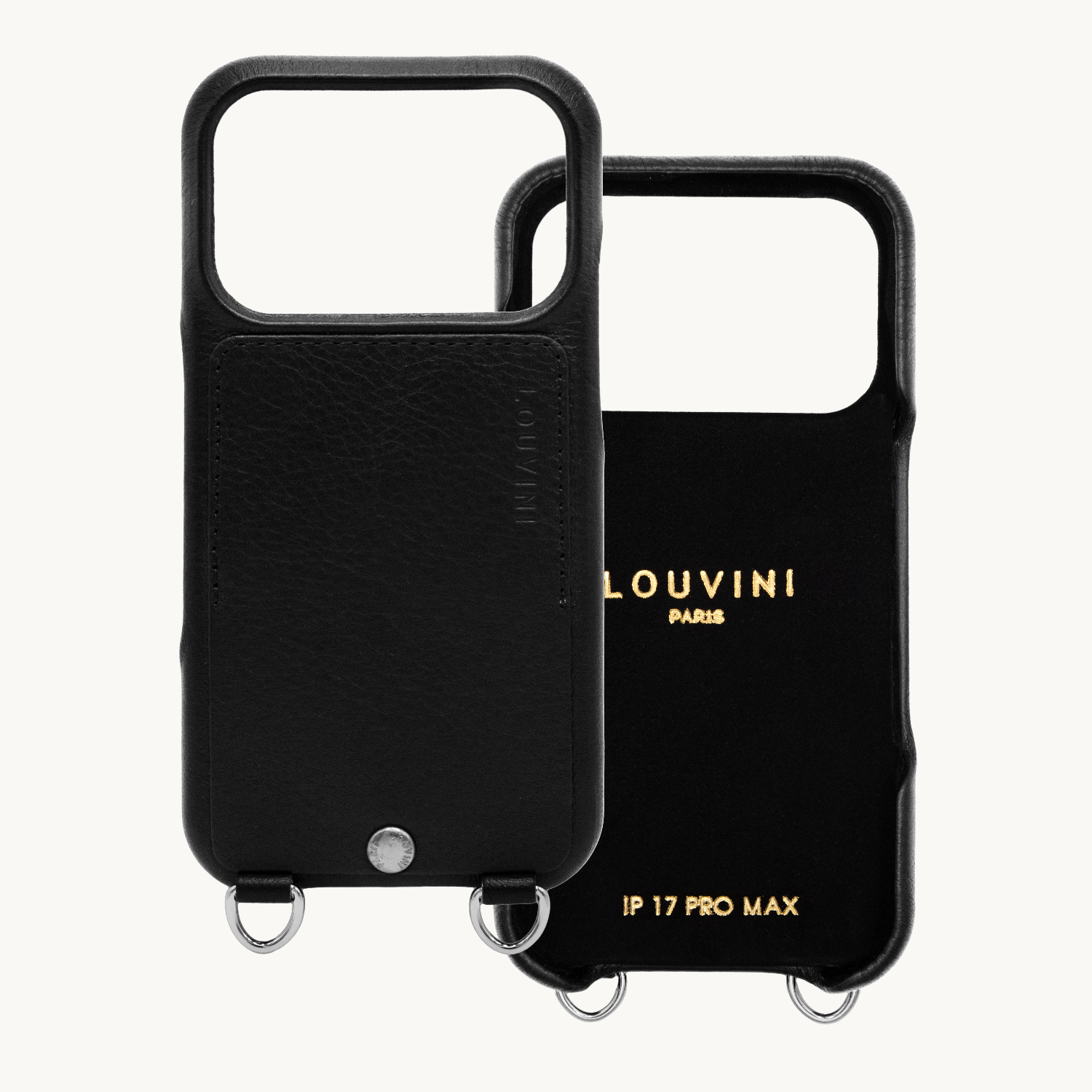 Coque iPhone cuir porte carte avec anneaux OSCAR Argenté - Noir