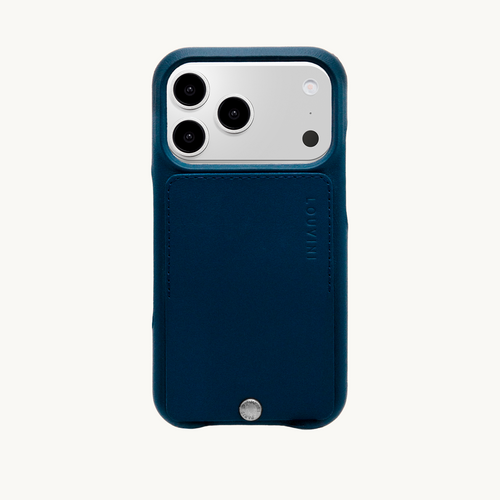 Coque iPhone cuir porte carte OSCAR  Argenté - Marine