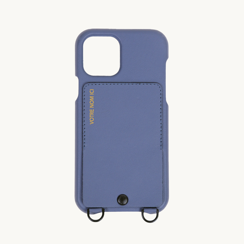 COQUE IPHONE CUIR PORTE CARTE AVEC ANNEAUX OSCAR - BLEU (PERSONNALISABLE)