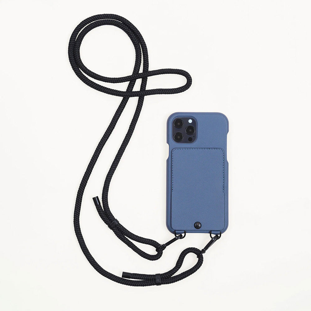 COQUE IPHONE CUIR PORTE CARTE AVEC ANNEAUX OSCAR - BLEU