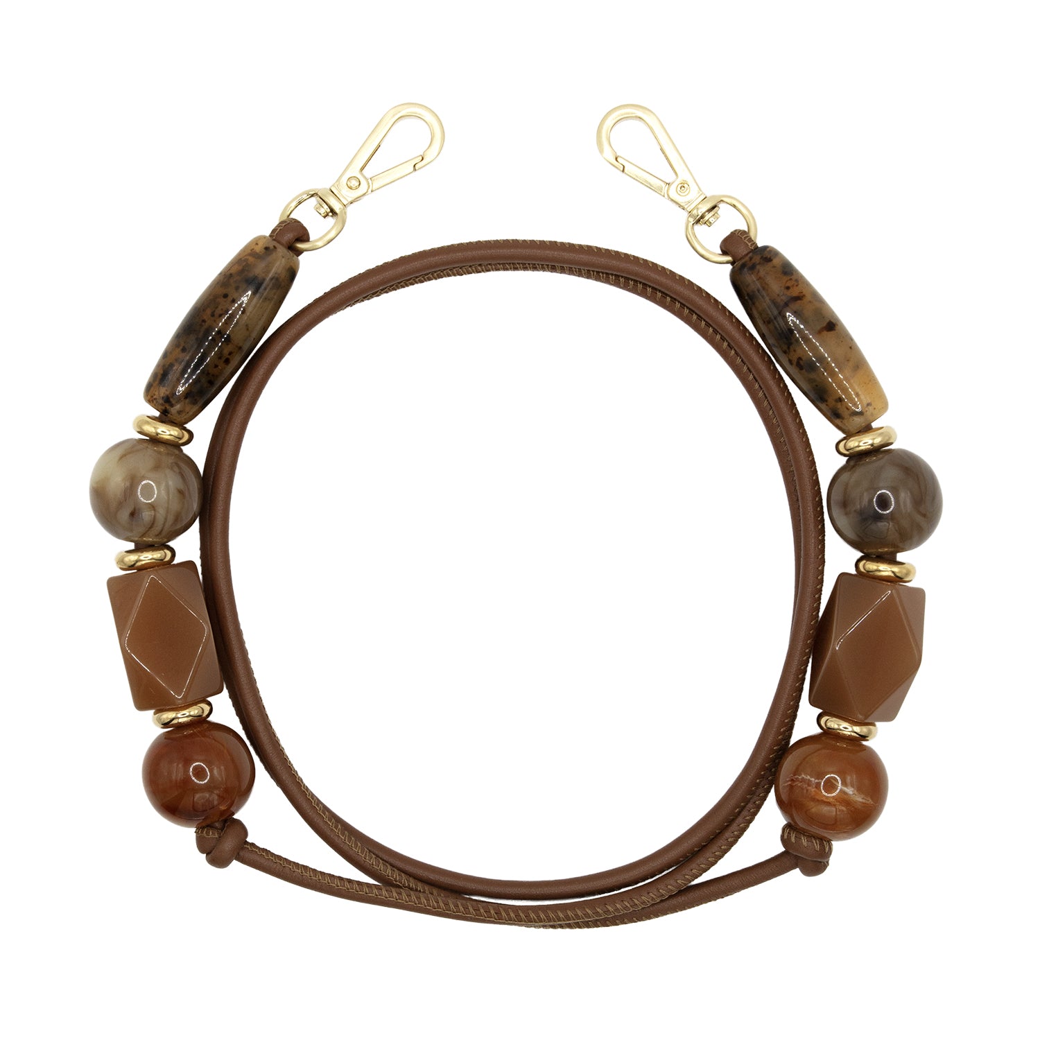 Cordon de telephone en cuir avec perles marron