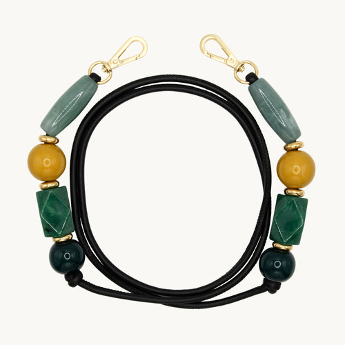 Cordon de telephone en cuir avec perles vert