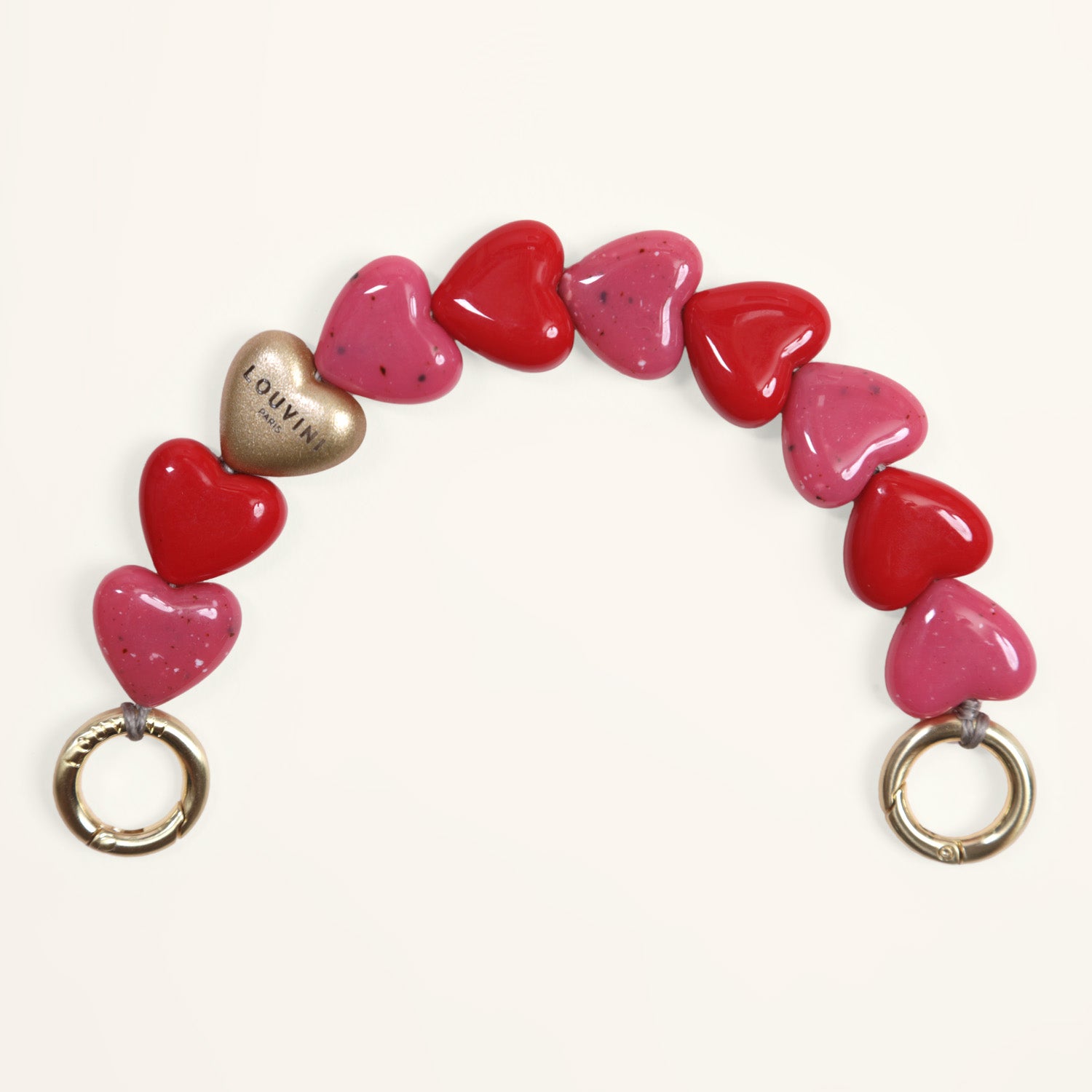 LOU GOLD-SILVER METALLIC CASE & PETIT CUORE PINK-RED CHAIN