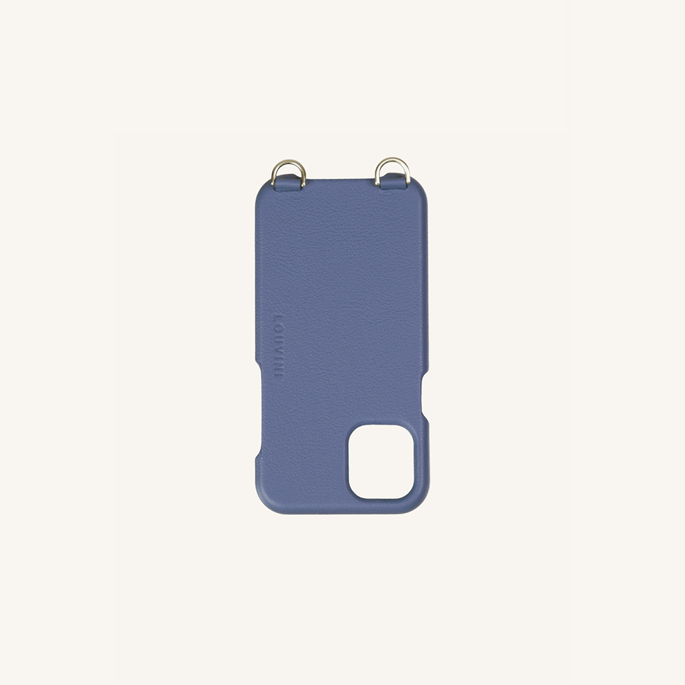 Coque pour iphone en cuir bleu avec anneaux