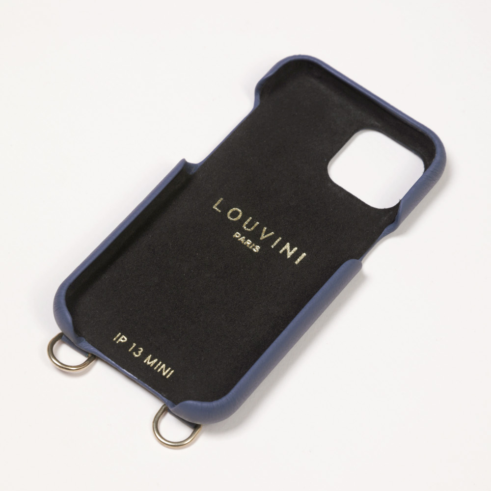 Coque pour iphone en cuir bleu avec anneaux