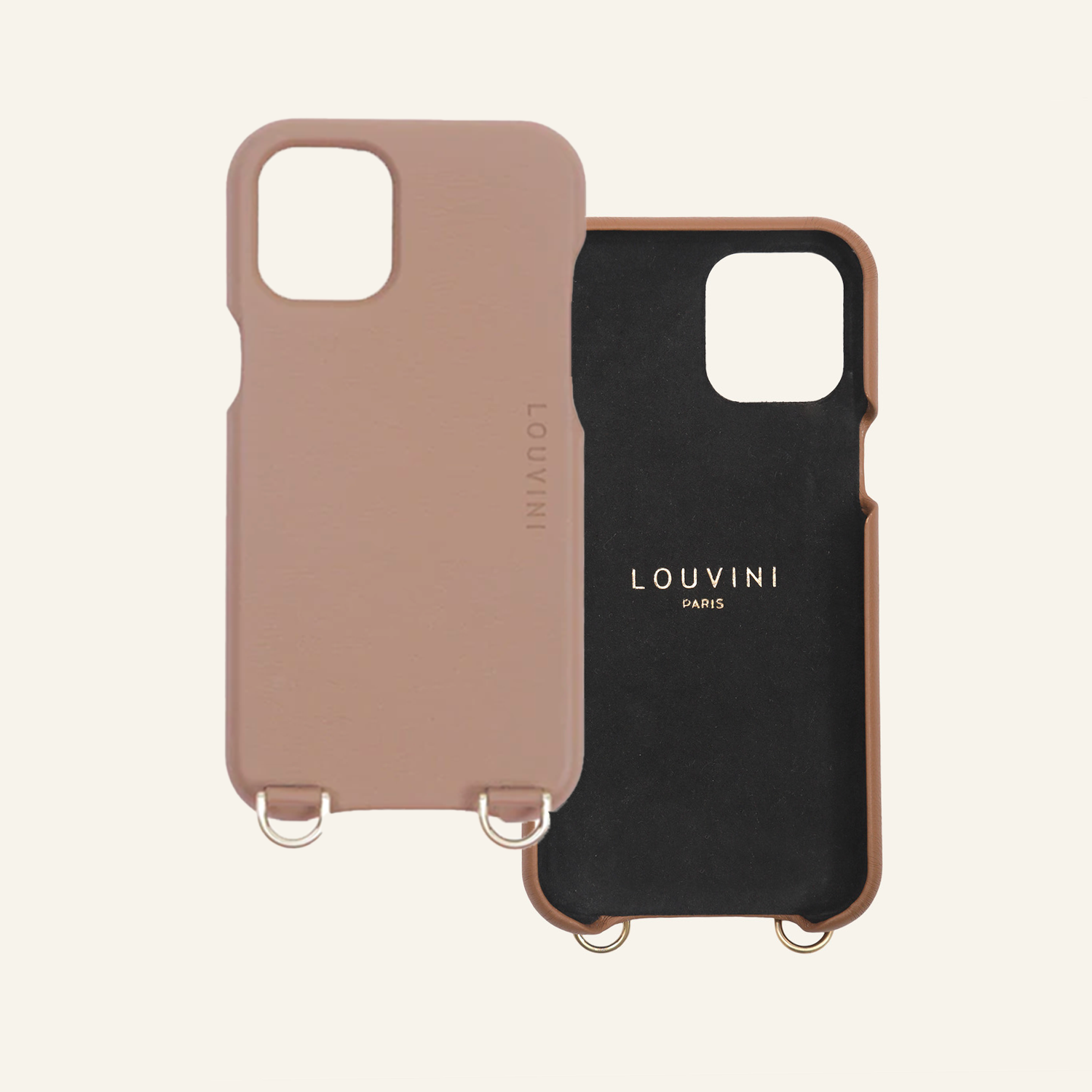 Coque pour iphone en cuir camel avec anneaux