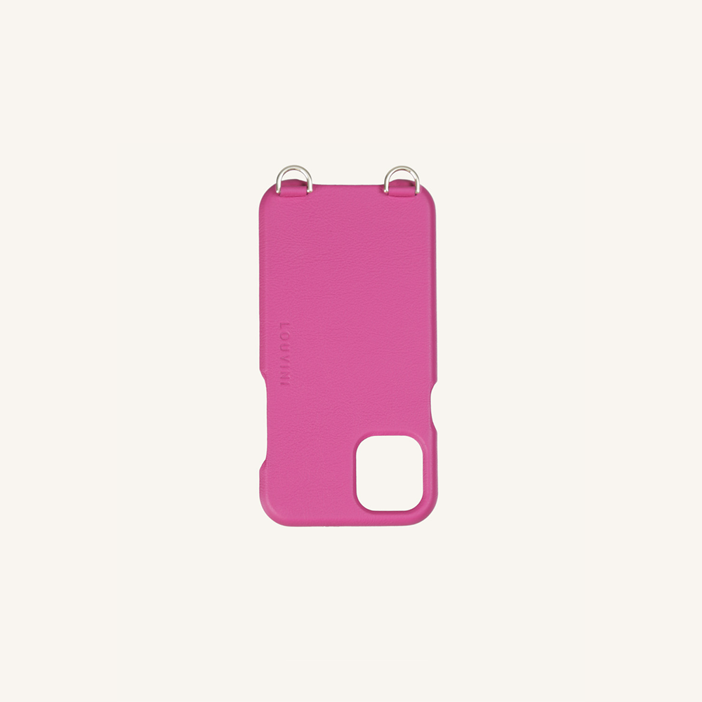 Coque pour iphone en cuir rose fuchsia avec anneaux