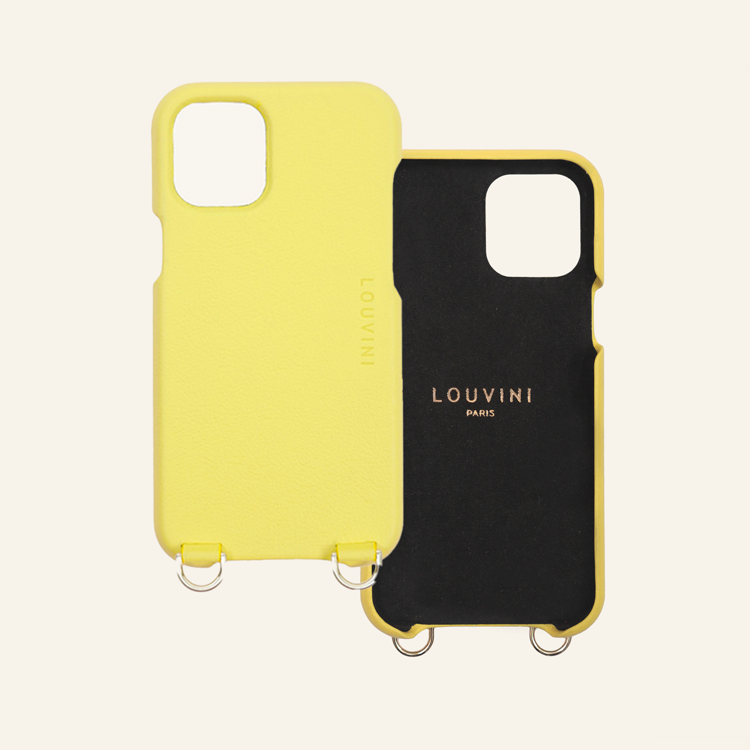 Coque pour iphone en cuir jaune avec anneaux