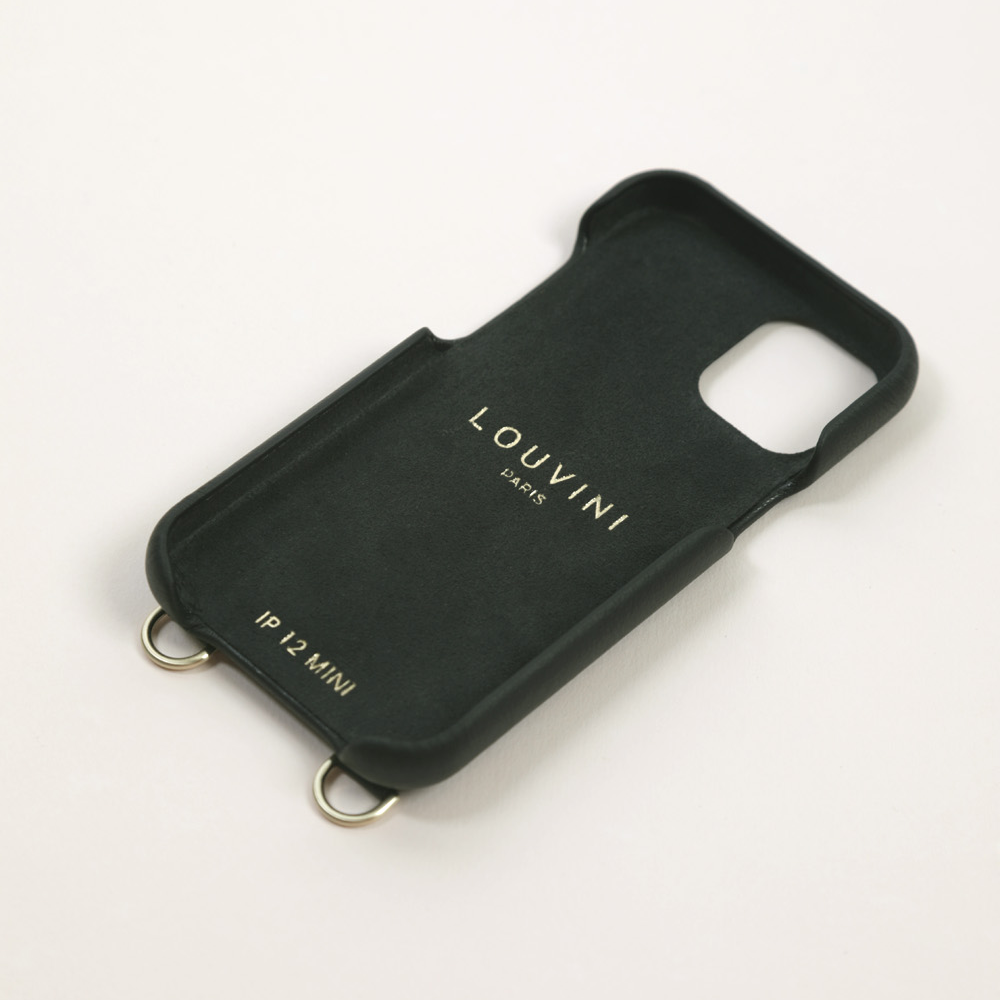 Coque pour iphone en cuir noir avec anneaux