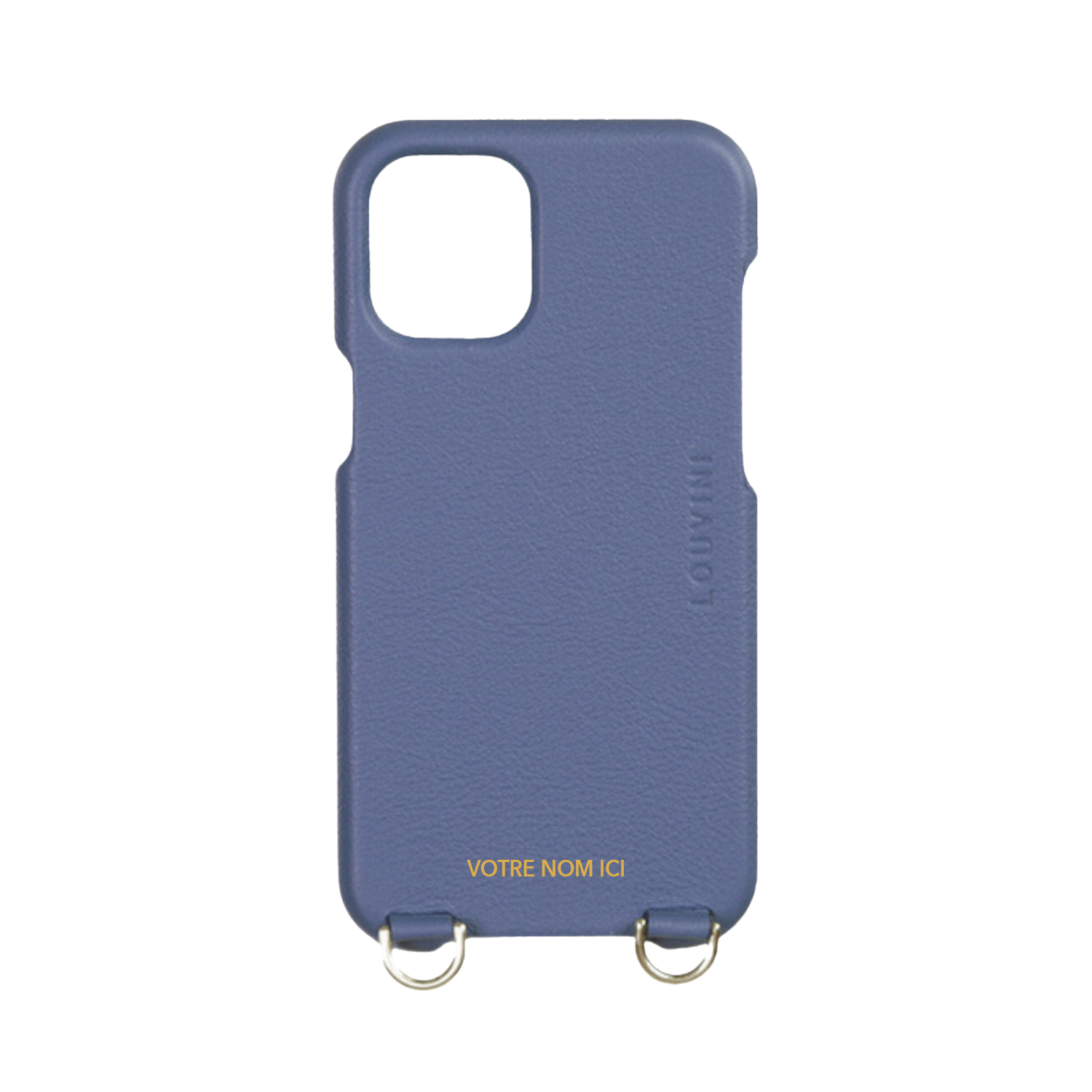 coque iphone en cuir bleu personnalisable avec anneaux