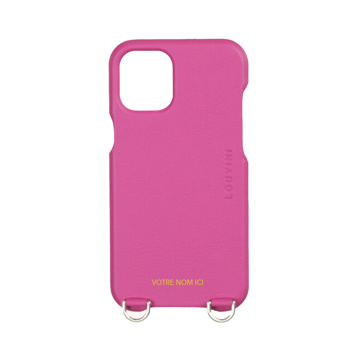 coque iphone en cuir rose fuchsia personnalisable avec anneaux